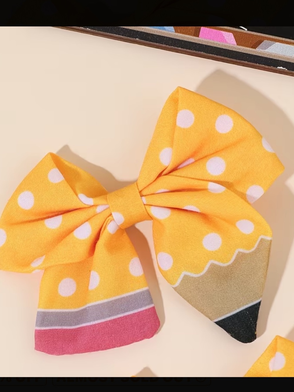 Yellow Polka Dot Pencil Bow Hair Clip for Kids